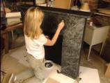 fake fireplace and mantel.